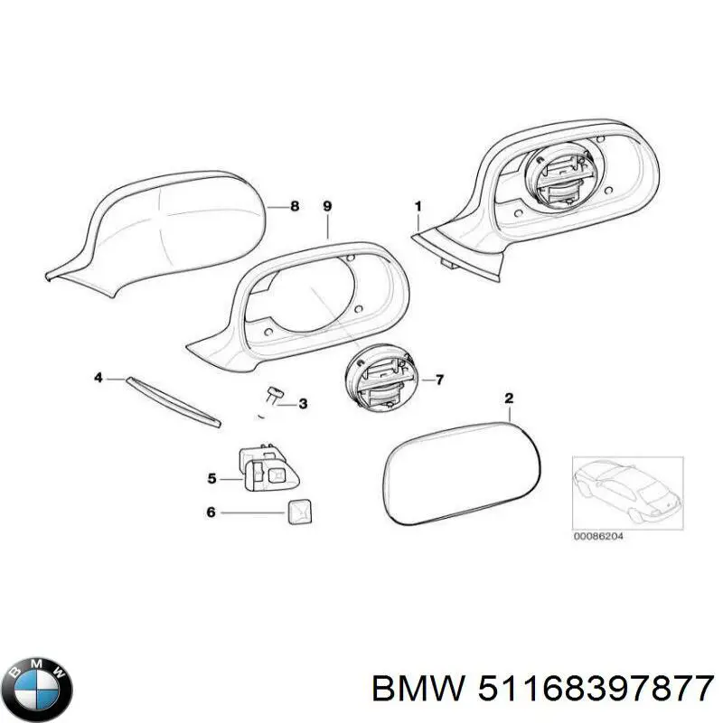 Купити 51168397877 BMW Дзеркальний елемент дзеркала заднього виду, лівого