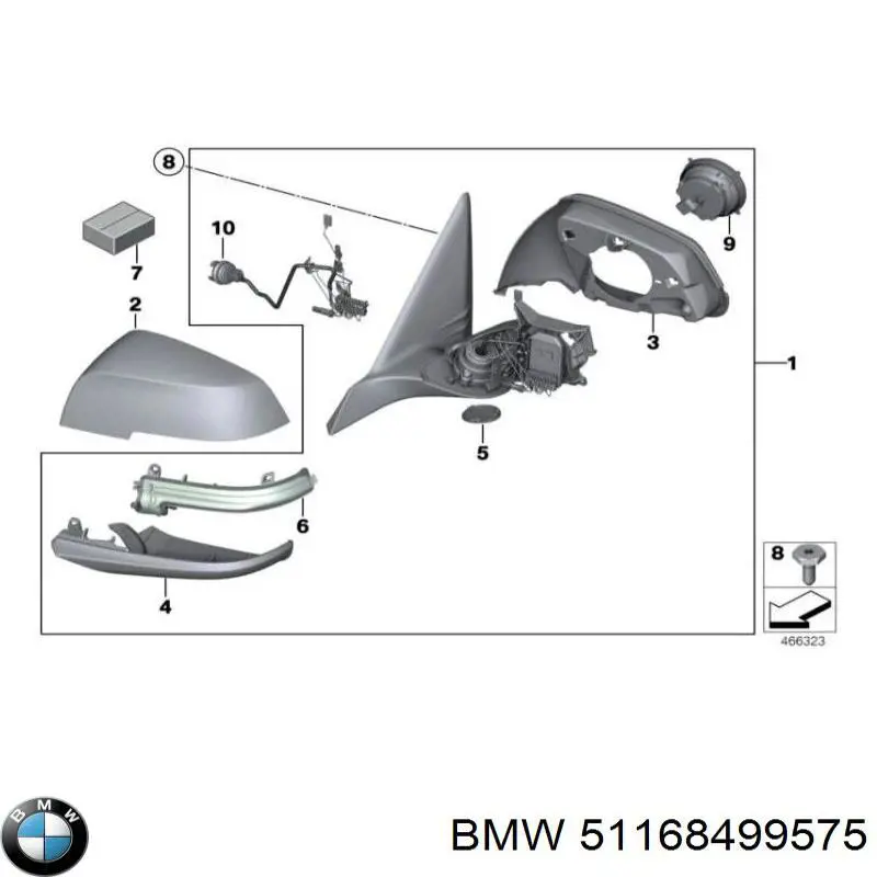 Ліве бічне дзеркало BMW 51168499575 ціна, від 324.97 USD
