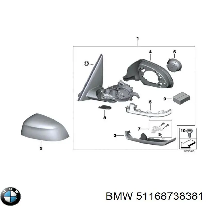 Ліве бічне дзеркало BMW 51168738381 ціна, від 443.43 USD