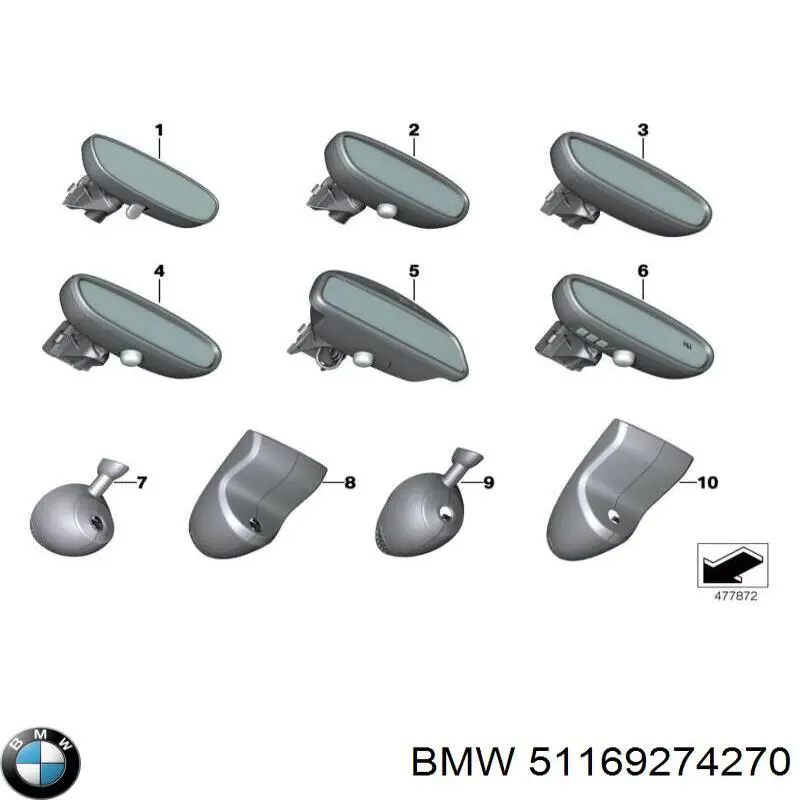 Дзеркало заднього виду в салоні BMW 51169274270 ціна, від 83.52 USD