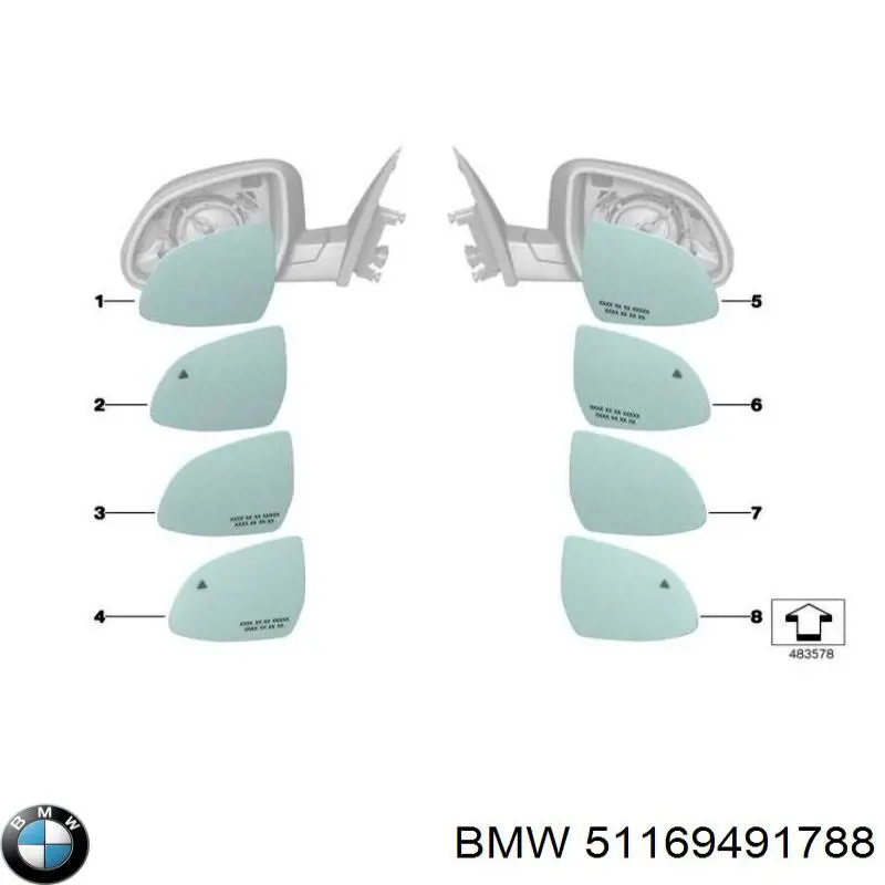 Дзеркальний елемент правого дзеркала заднього виду BMW 51167471794 ціна, від 190.00 USD