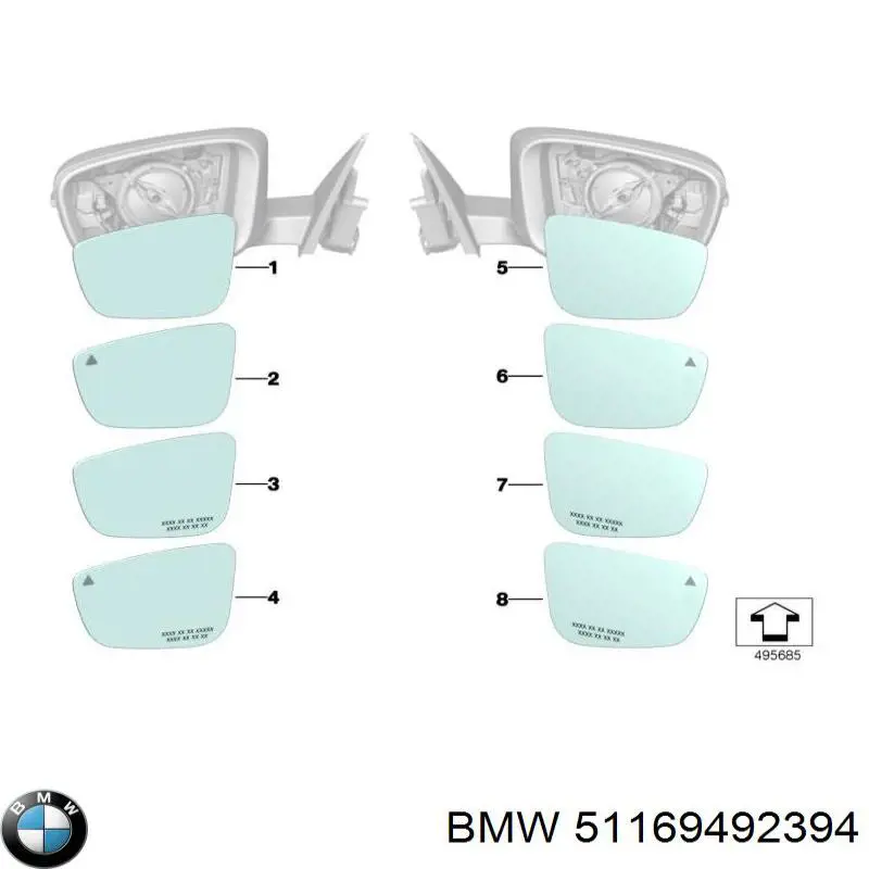 Дзеркальний елемент правого дзеркала заднього виду BMW 51169492394 ціна, від 287.33 USD