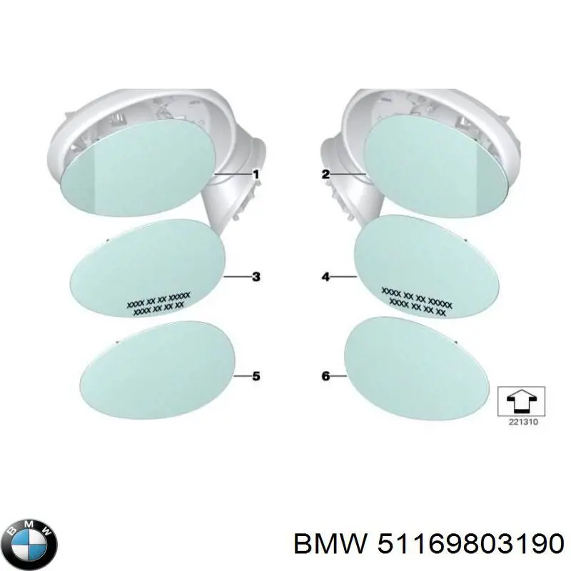 Дзеркальний елемент правого дзеркала заднього виду BMW 51169803190 ціна, від 24.52 USD