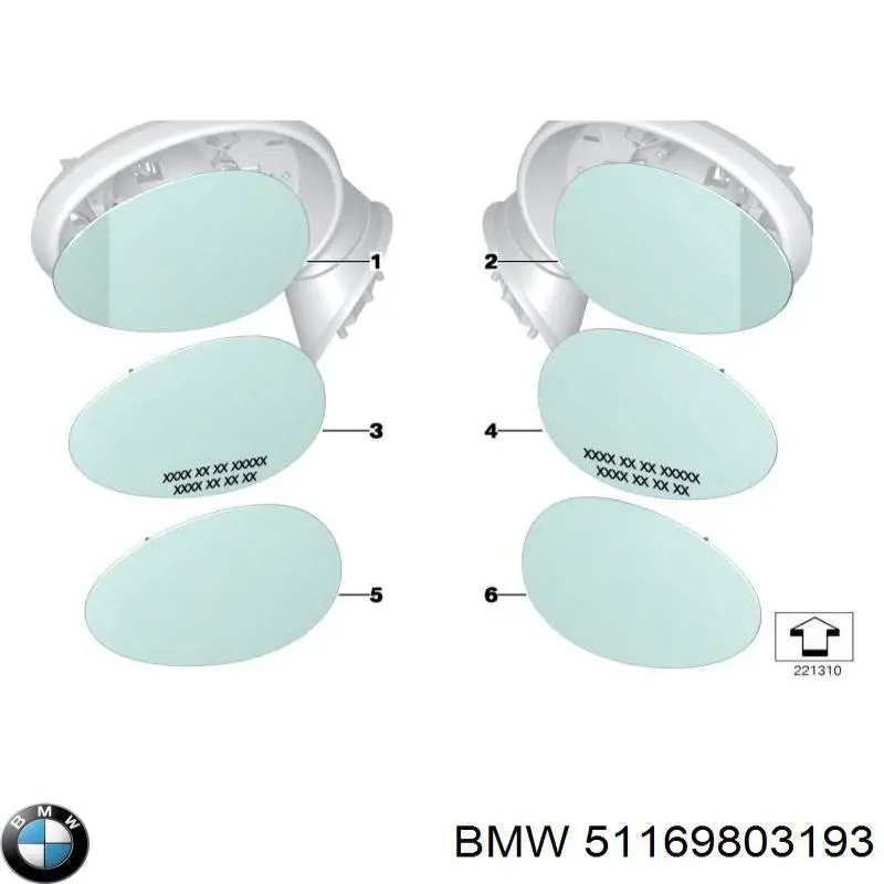 Дзеркальний елемент лівого дзеркала заднього виду BMW 51169803193 ціна, від 105.16 USD