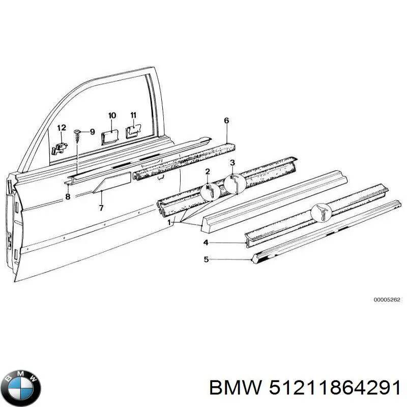 Купити 51211864291 BMW Ущільнювач скла передніх дверей лівих, зовнішній (планка)
