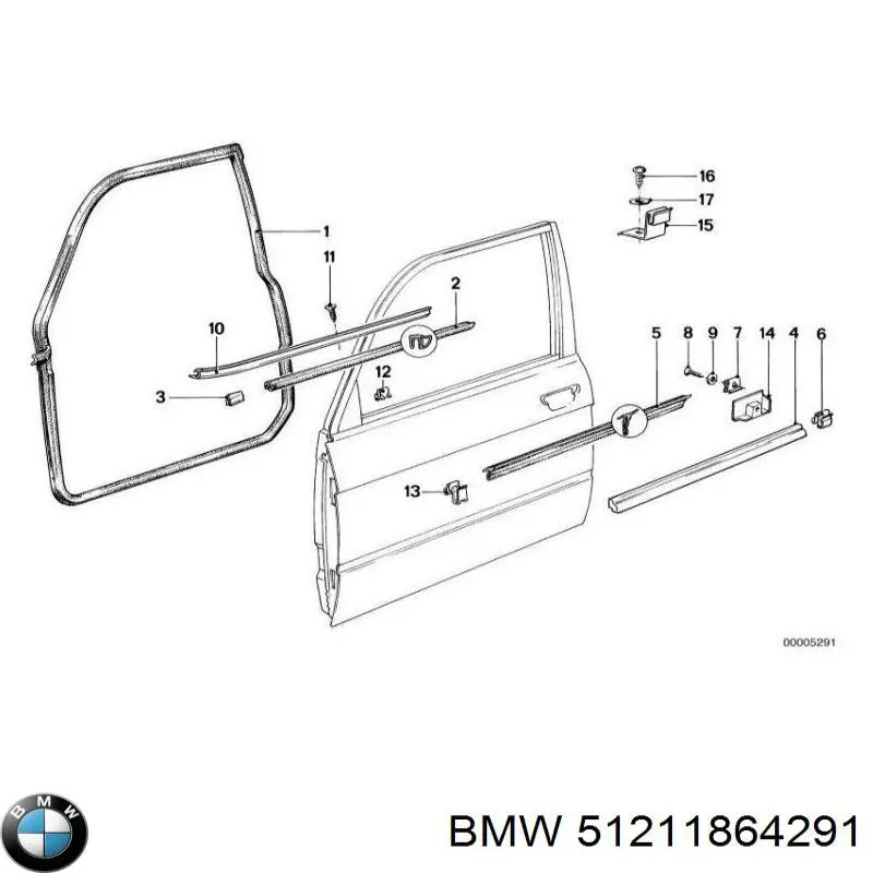 51211864291 BMW ущільнювач скла передніх дверей лівої, зовнішній (планка)
