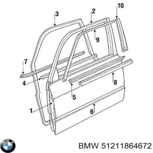 Ущільнювач скла передніх дверей лівої, внутрішній (планка) BMW 51211864672 ціна, від 69.46 USD