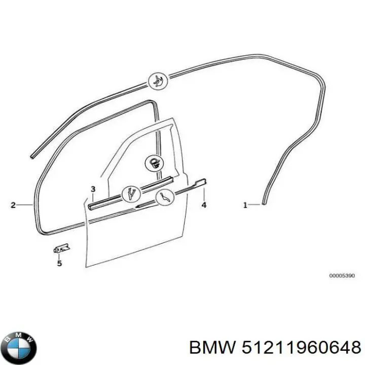 Молдинг опускного скла нижній, двері передньої, правої BMW 51211960648 ціна, від 89.99 USD