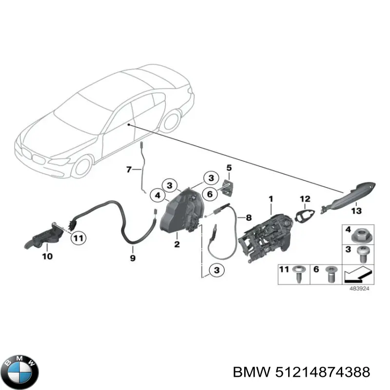Трос замка дверей передніх на BMW 7 (F01, F02, F03, F04)