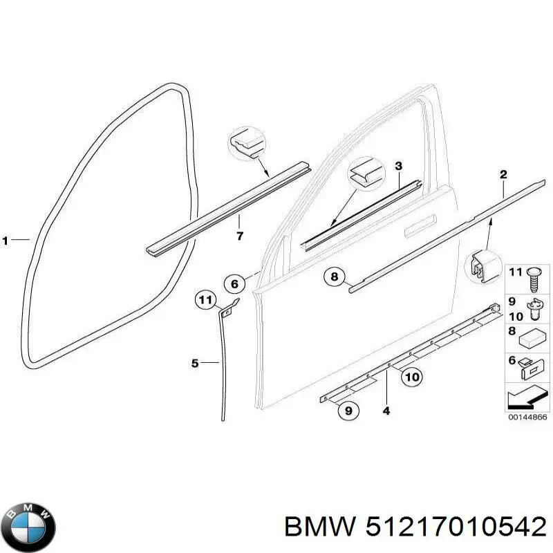 Молдинг опускного скла нижній, двері передньої, правої BMW 51217010542 ціна, від 45.33 USD