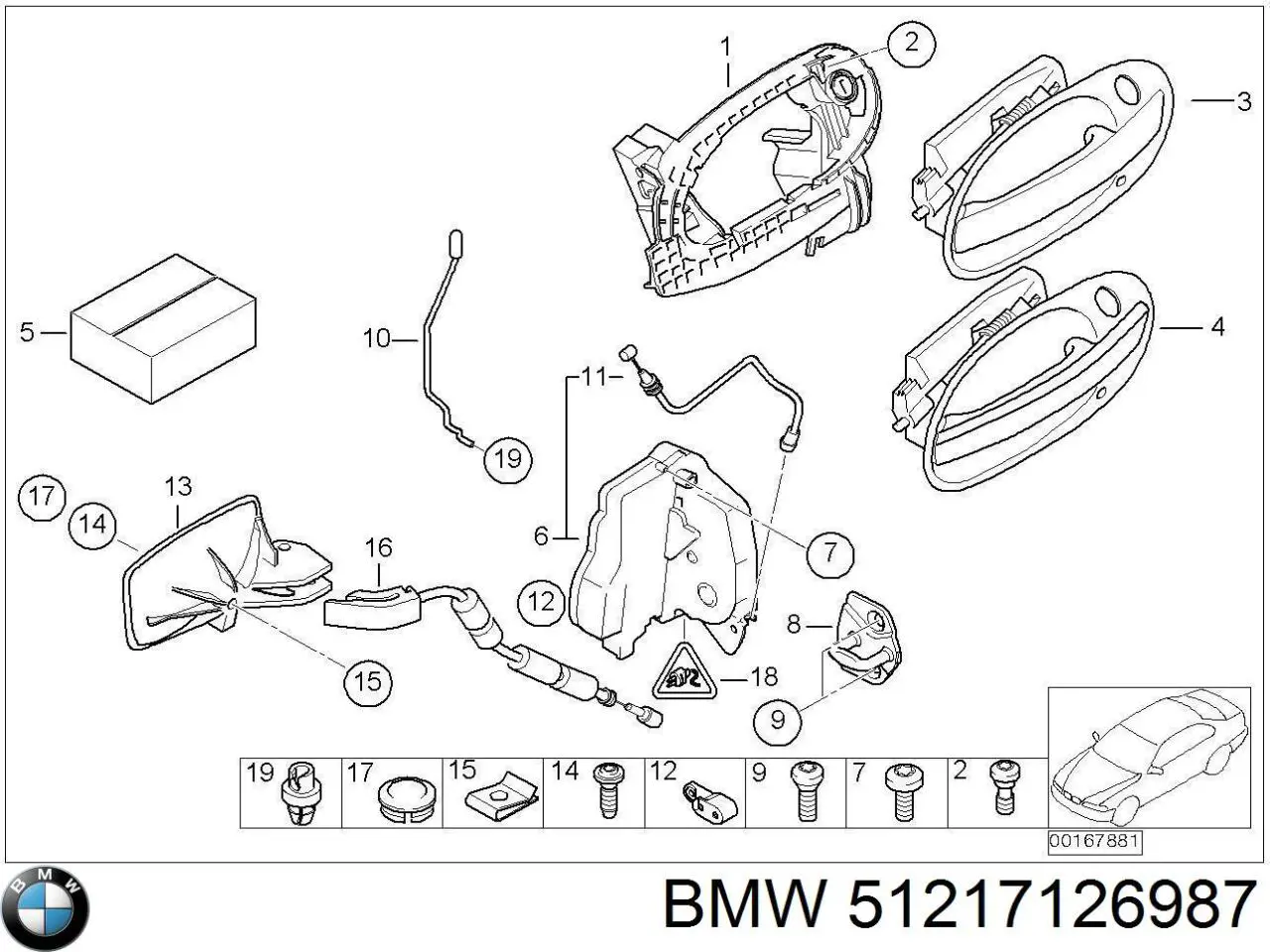 Купити 51217126987 BMW Тримач зовнішньої ручки дверей, передньої лівої