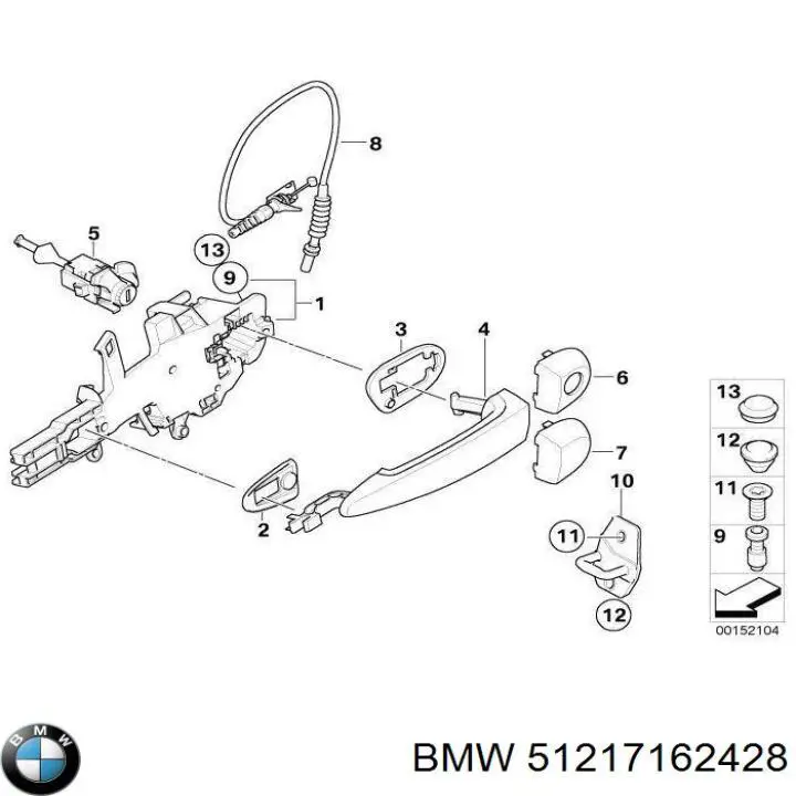 Личинка замка дверей передньої, правої BMW 51217162428 ціна, від 165.08 USD