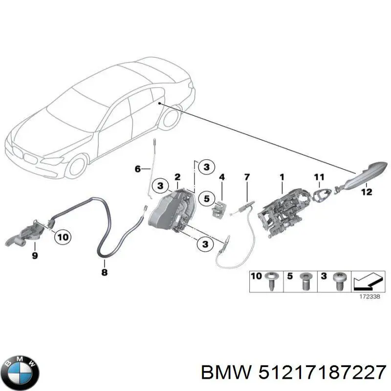 Тримач зовнішньої ручки дверей, задніх лівих BMW 51217187227 ціна, від 9.72 USD