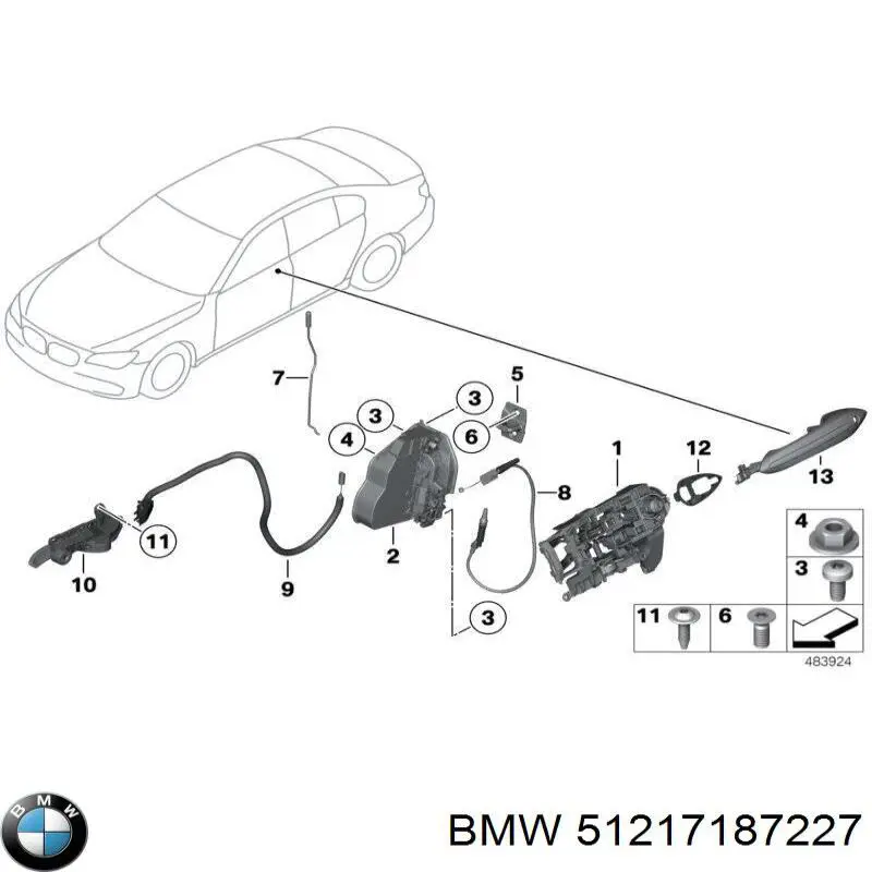 Купити 51217187227 BMW Тримач зовнішньої ручки дверей, задніх лівих