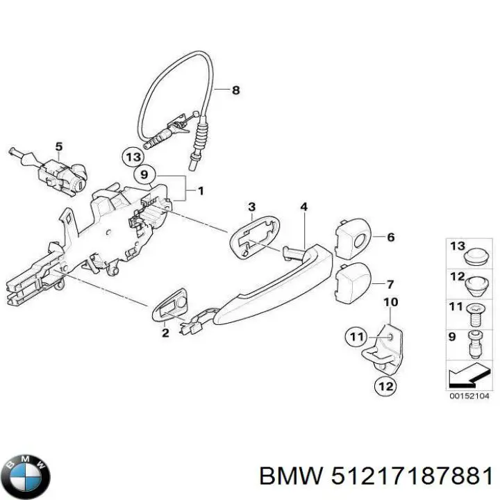 51217187881 BMW Лічинка замка дверей передніх, лівої