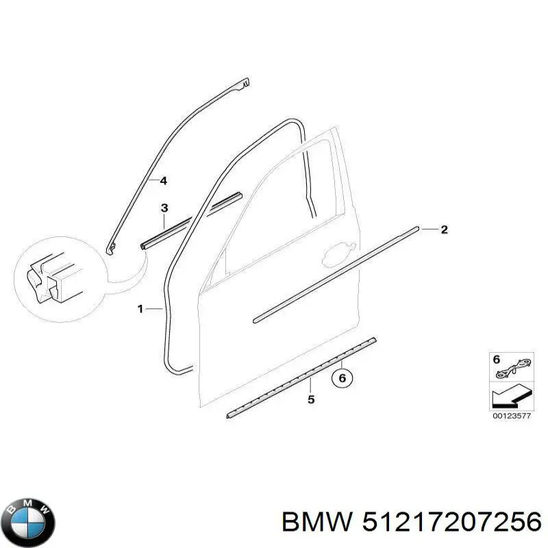 Молдинг опускного скла нижній, двері передньої, правої BMW 51217207256 ціна, від 62.50 USD