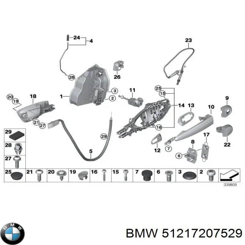 Ручка передньої двері зовнішня ліва BMW 51217207529 ціна, від 17.66 USD