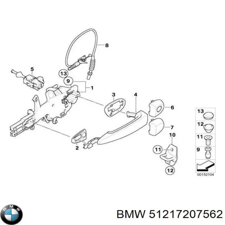 Ручка двері правою зовнішня перед/зад BMW 51217207562 ціна, від 5.06 USD