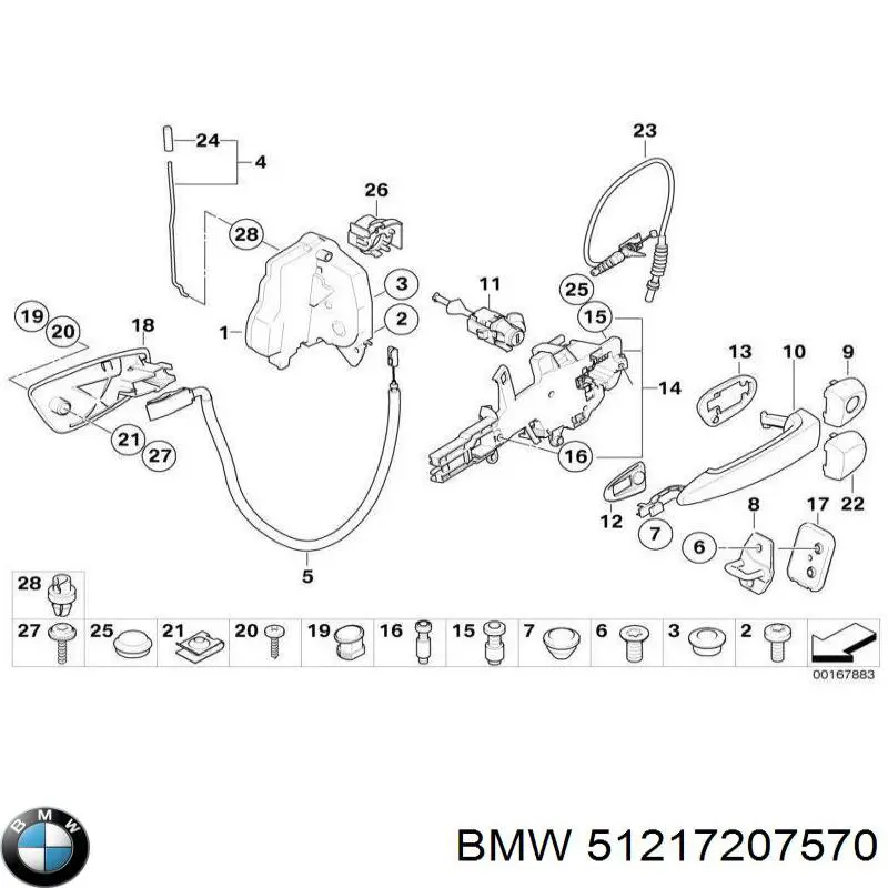 Ручка задньої двері зовнішня права BMW 51217207570 ціна, від 11.11 USD
