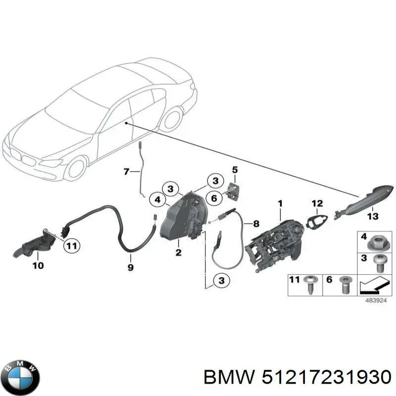 Ручка задніх дверей зовнішня, права на BMW 6 (F12)