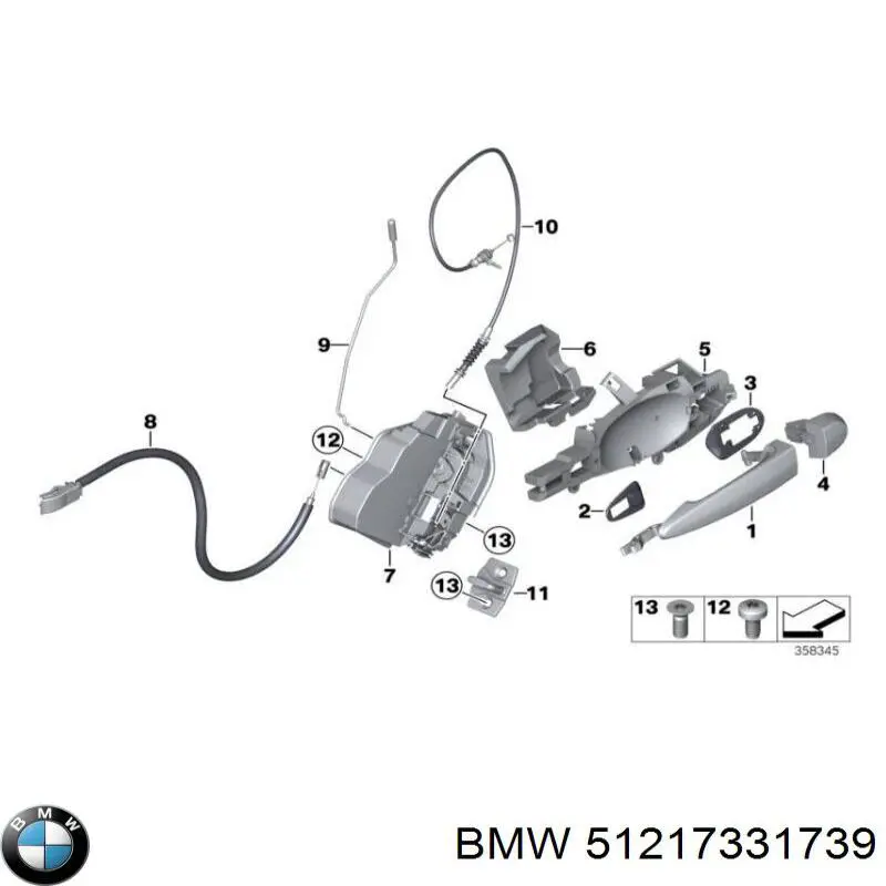 Замок задньої дверї, правої 7331739 BMW