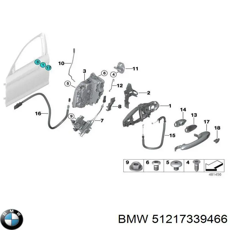 Трос відкривання двері передньої правої на BMW 5 (G31)