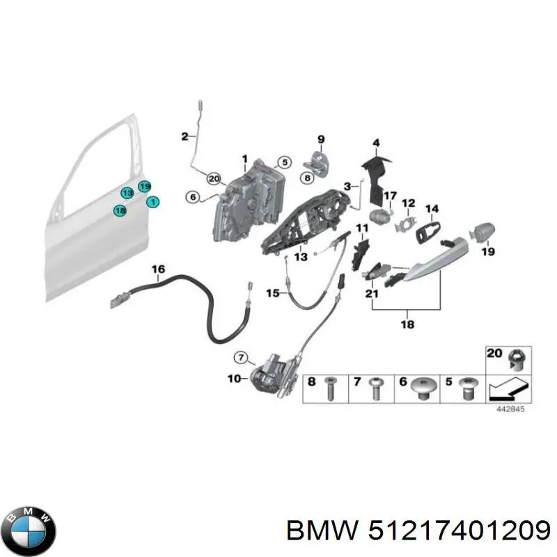 51217293185 BMW Тримач зовнішньої ручки дверей, задніх лівих