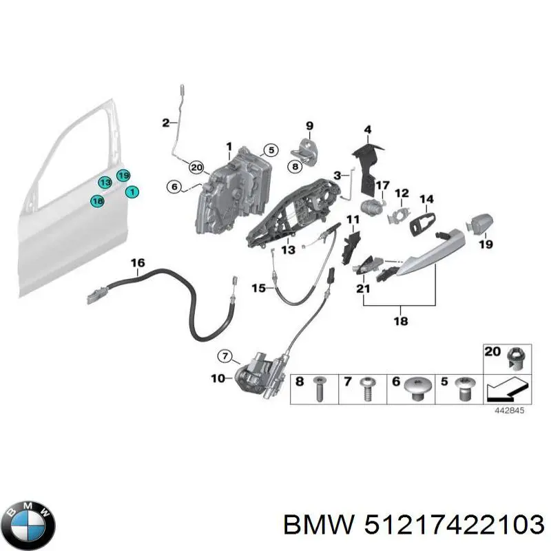 Ручка передньої двері зовнішня ліва BMW 51217422103 ціна, від 50.68 USD
