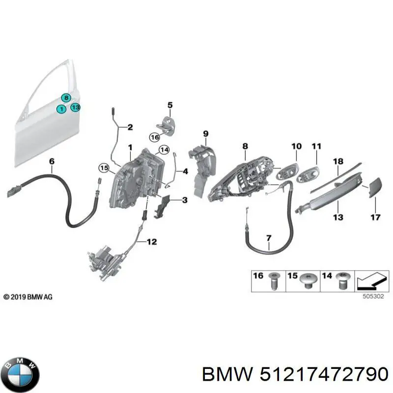 51217472790 BMW Ручка передніх дверей зовнішня, права