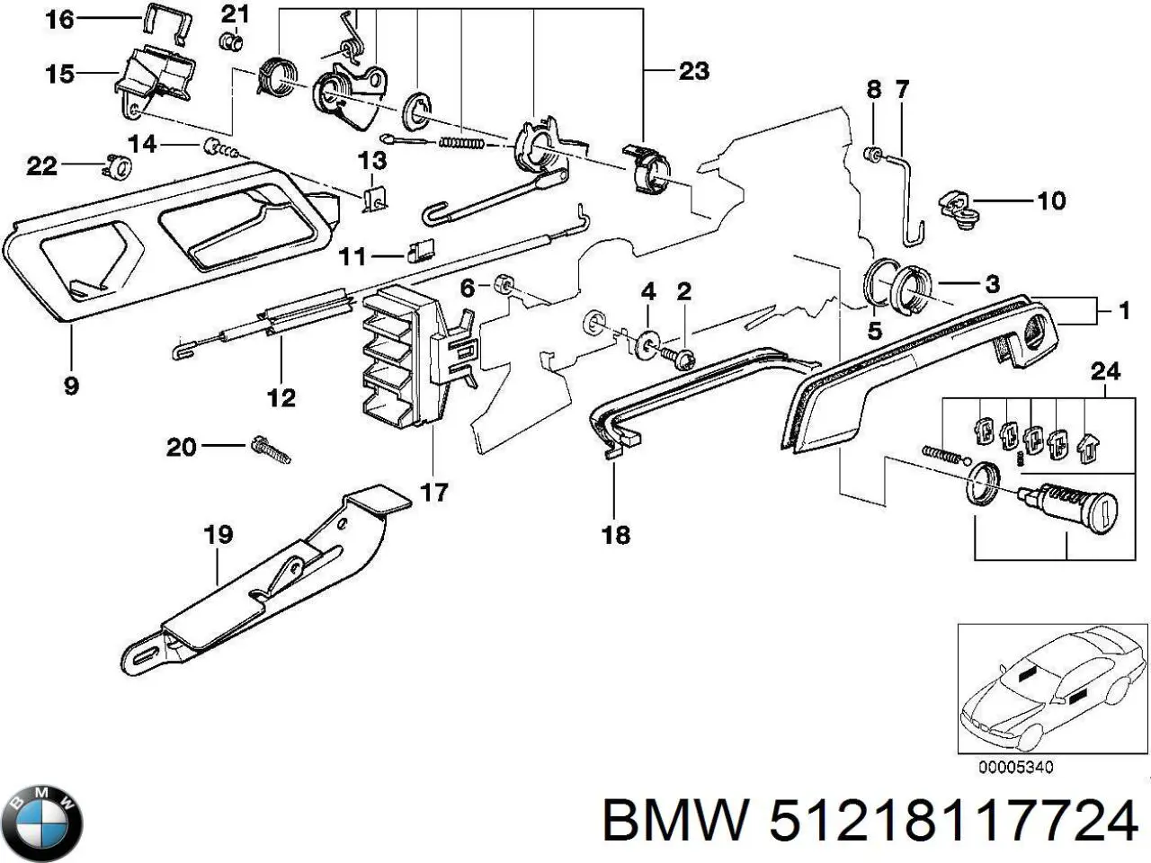 Купити 51218117724 BMW Трос замка дверей передніх правих