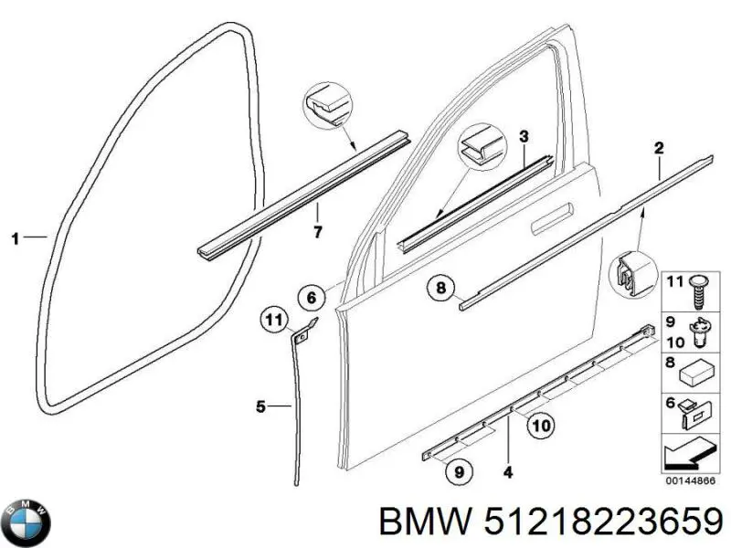 Ущільнювач двері передньої (на кузові) BMW 51218223659 ціна, від 38.01 USD