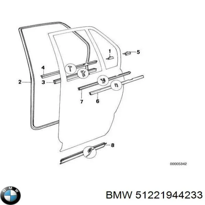 Молдинг опускного скла двері задньої, лівої на BMW 5 (E34)