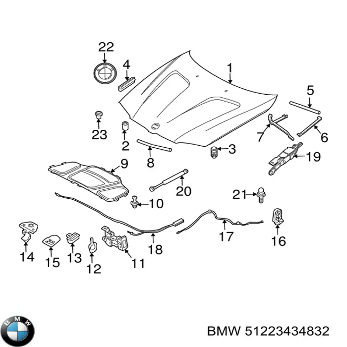 Трос відкриття капота, задній BMW 51223434832 ціна, від 12.06 USD