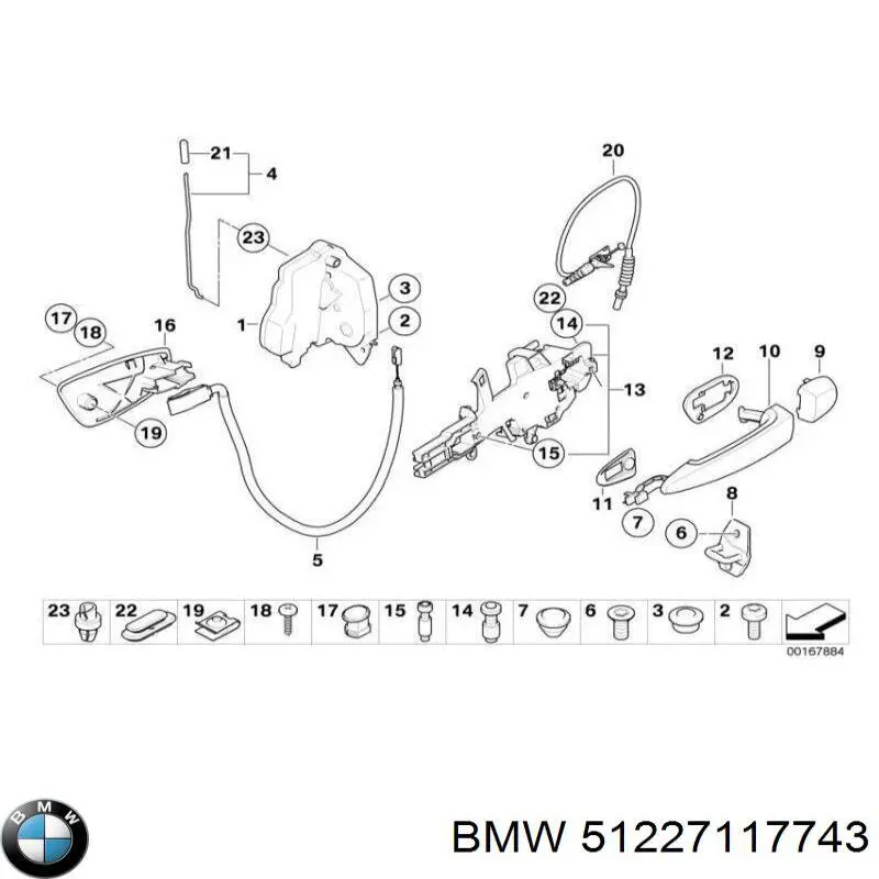 Трос/тяга відкривання замка дверей передніх BMW 51227117743 ціна, від 4.31 USD