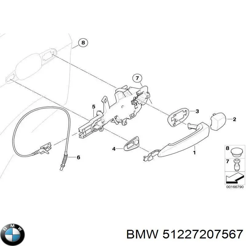 Ручка задньої двері зовнішня ліва 51227207567 BMW