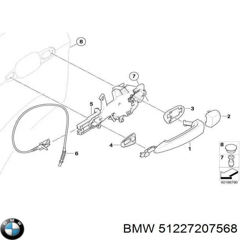 Ручка задньої двері зовнішня права 51227207568 BMW