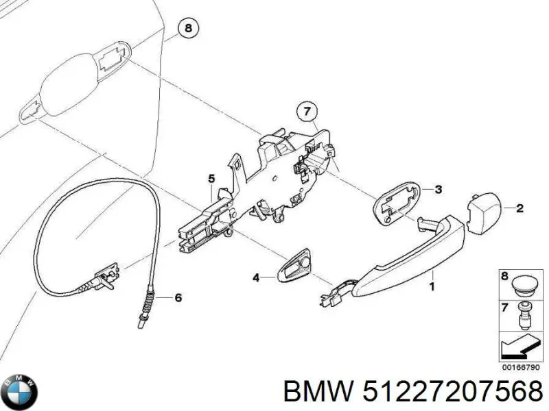 Ручка задньої двері зовнішня права BMW 51227207568 ціна, від 74.75 USD