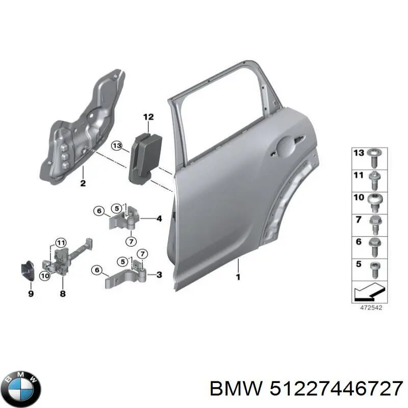 Обмежувач відкриття дверей, задній BMW 51227446727 ціна, від 20.19 USD