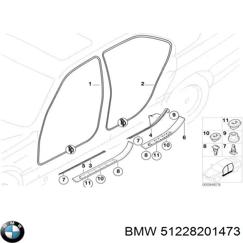 51228201473 BMW молдинг опускного скла нижній, двері задньої, лівої