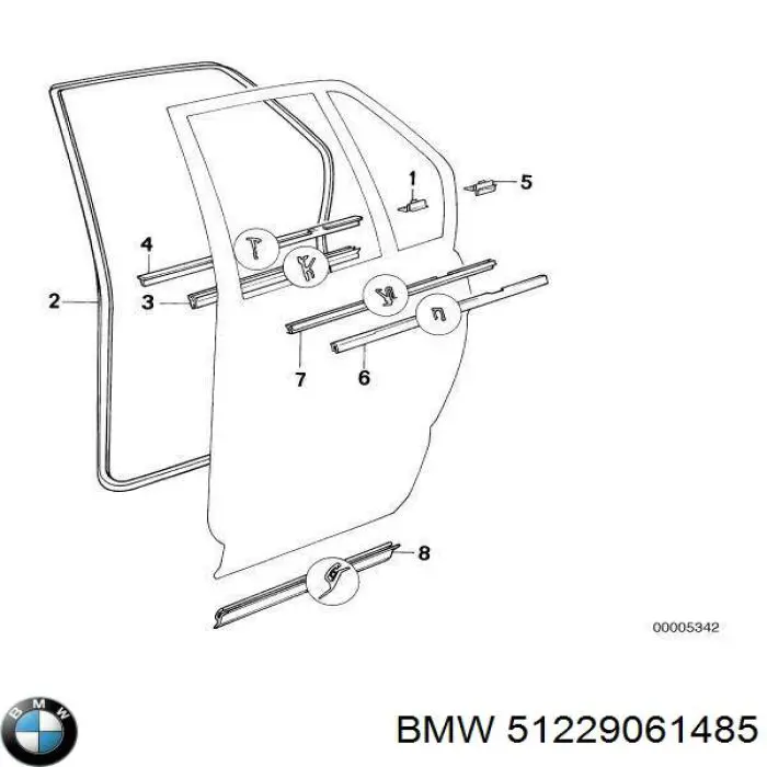 Прокладка дверей задніх, лівих (на двері) BMW 51229061485 ціна, від 507.33 USD