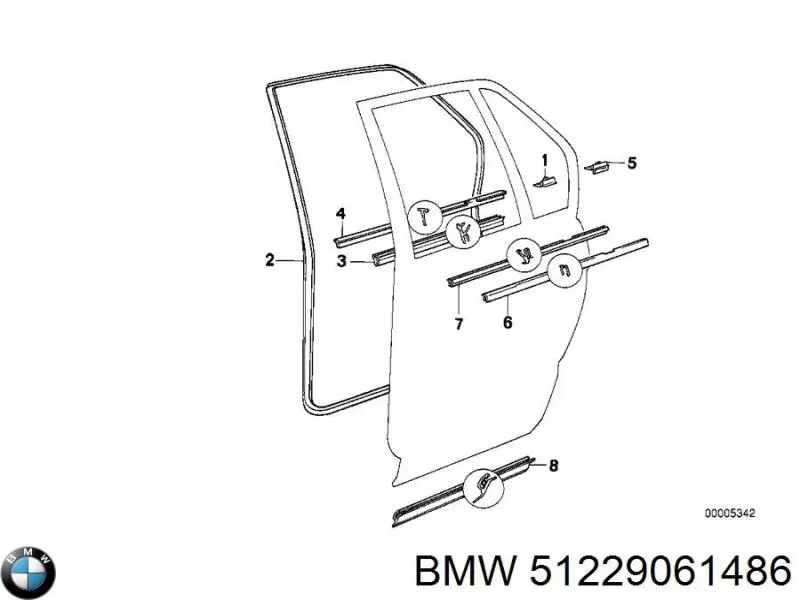 Ущільнювач двері задньої правої (на двері) BMW 51229061486 ціна, від 519.88 USD