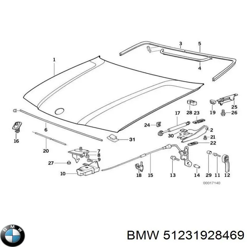 Важіль відкривання капота на BMW 3 (E36)