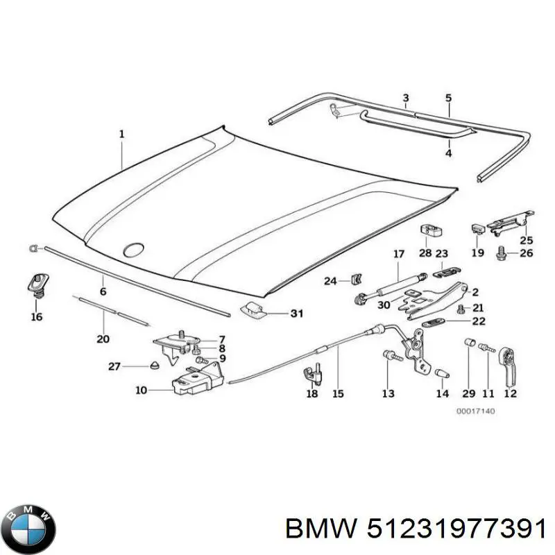 Трос відкриття капота, передній на BMW 3 (E36)