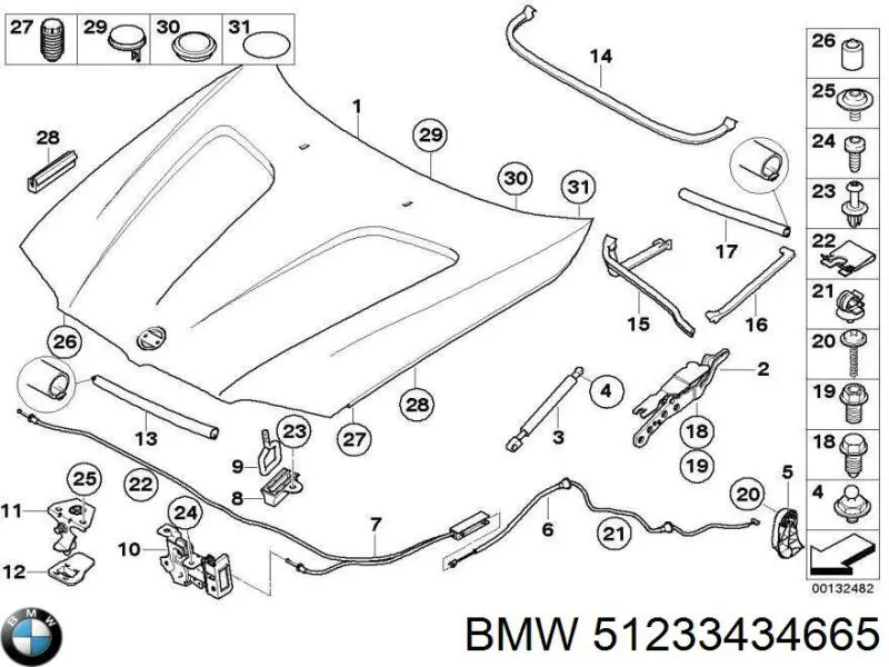 Трос відкриття капота, передній BMW 51233434665 ціна, від 30.13 USD