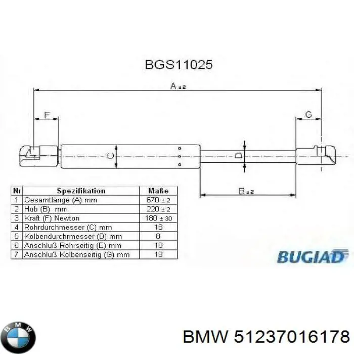 Амортизатор капота газовий BMW 51237016178 ціна, від 12.52 USD