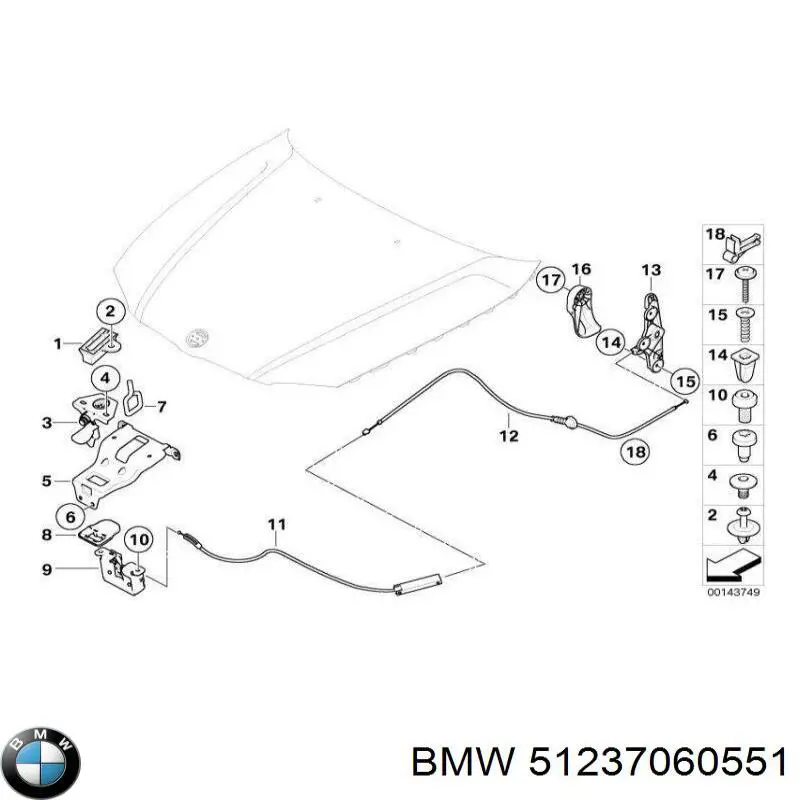 Купити 51237060551 BMW Трос відкриття капота, передній
