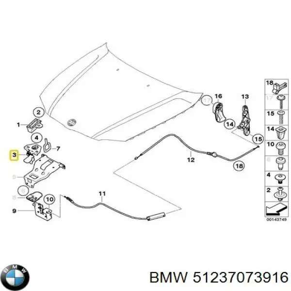 51237073916 BMW язичок відкривання капота