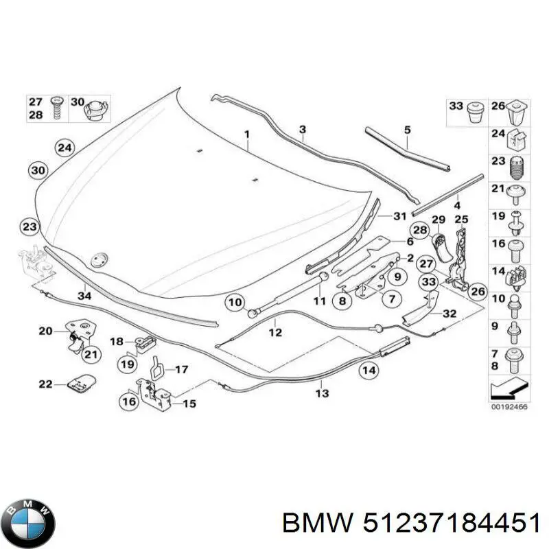 Трос відкриття капота, задній на BMW 5 (E60)