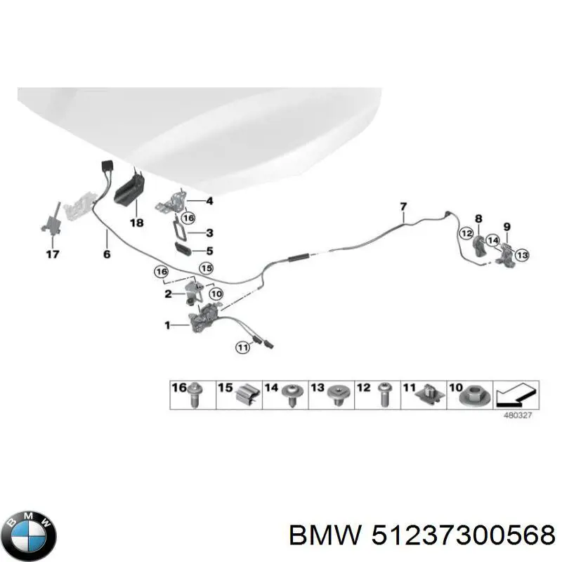 Трос відкриття капота, задній BMW 51237300572 ціна, від 7.60 USD