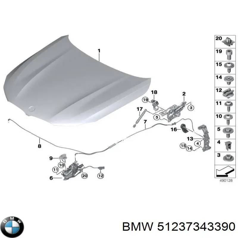 51477343390 BMW Кронштейн ручки відкривання капота